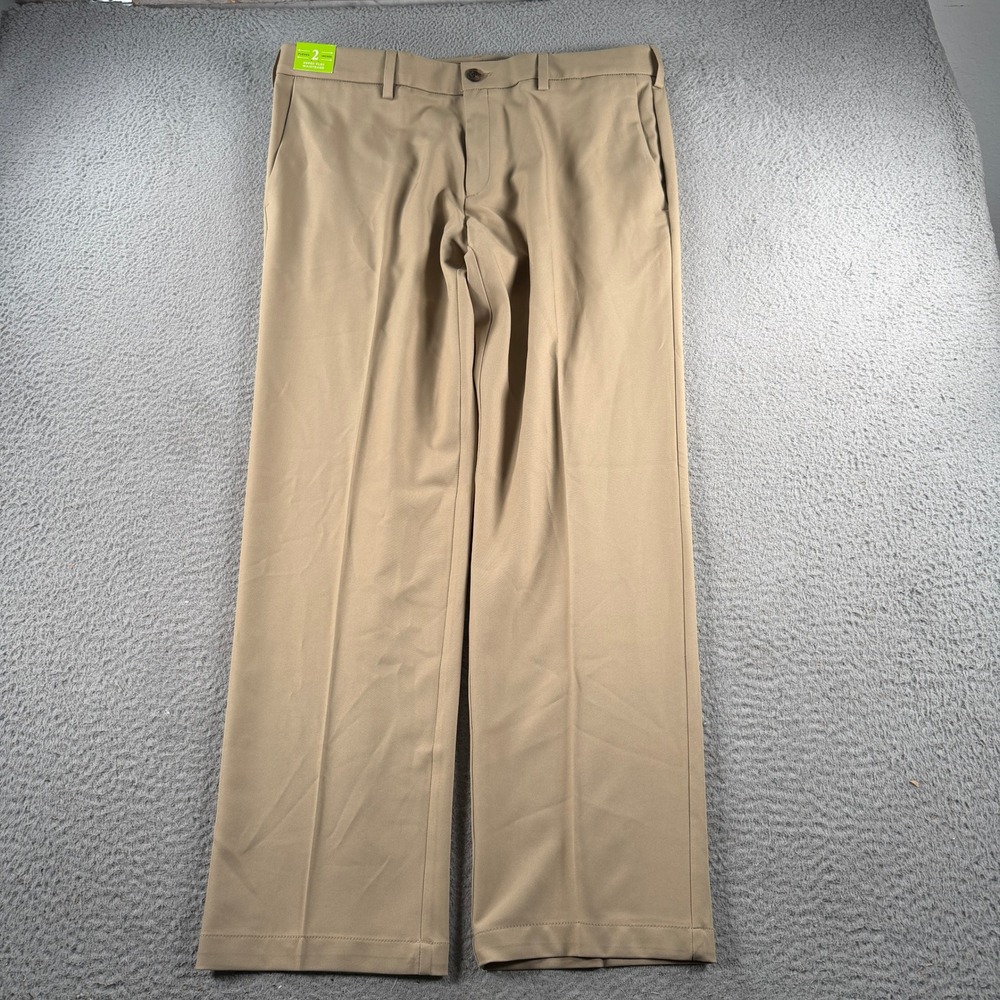 Haggar In Motion Pants Mens 38x32 Khaki Performance Stretch Straight Fit NWT